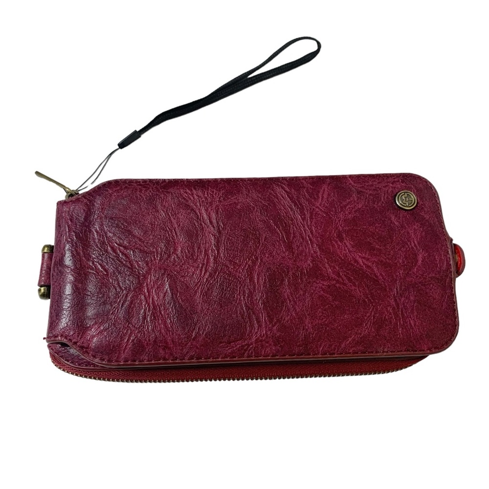 CASEME Maroon Faux Leather Slimline Zip Around Wallet/ Wristlet